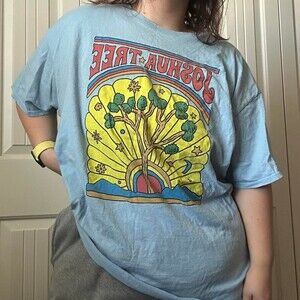 Unisex Joshua Tree Park Plant Size XXL Blue Cotton Hippie Funky Graphic T-Shirt